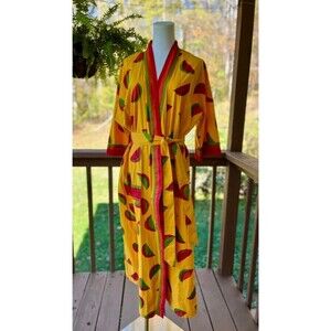 Soft Surroundings Watermelon Print Cotton Kimono Robe S/M NWT Tropical Resort